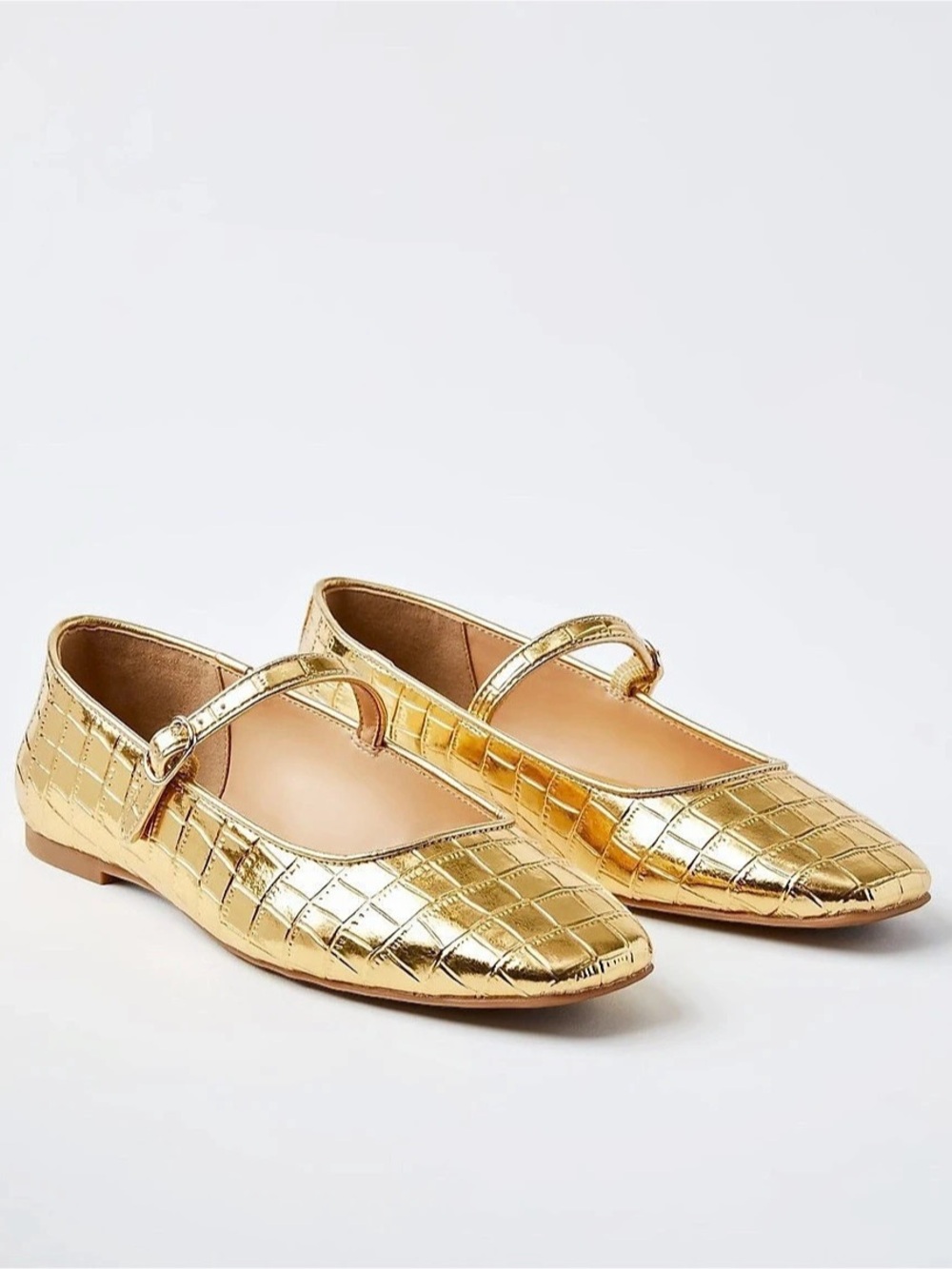 LOFT Gold Crocodile-Embossed Mary Jane Flats